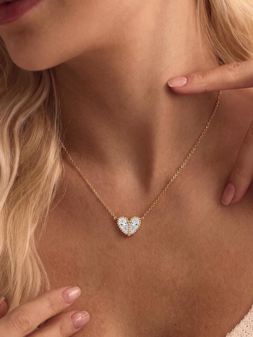14K Gold Plated Heart Necklace Dainty Choker Non Tarnish